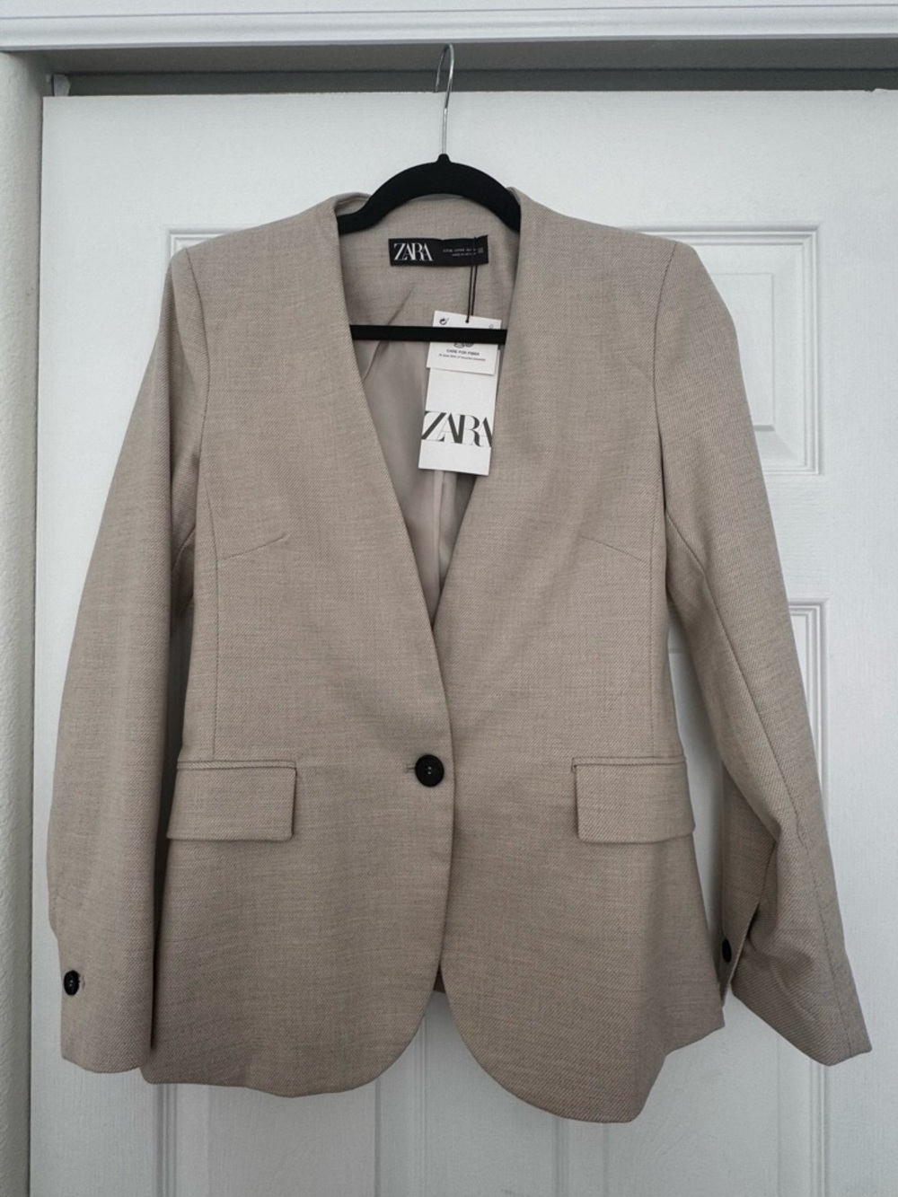 Zara Beige Tailored Single-Button Blazer